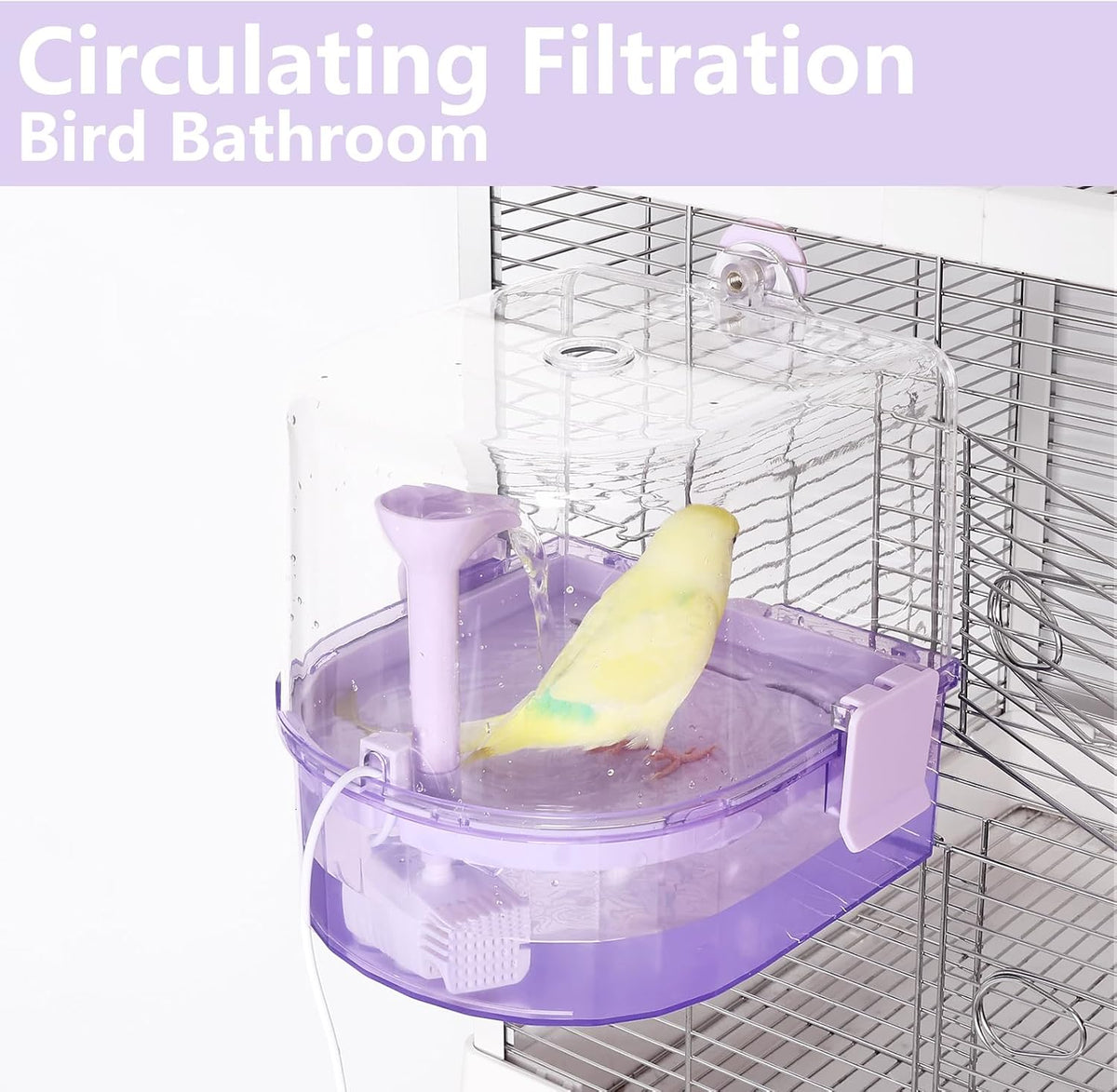 Water Circulation Bird Bath, Hanging Cage Shower Box – Essentials for Birds - Purple - image 3
