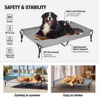 Veehoo Cooling Elevated Dog Bed, Guardrail Raised Pet Cot, Indoor & Outdoor XXL Pet Bed with Washable & Breathable Teslin Mesh, Non-Slip Feet, Dog Couch Bed, 62.5" x 37", Black Silver