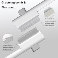 Pet Grooming Combo - Flea Comb(Dense Teeth) and Pet Hair Removal Comb(Long & Short Stainless Steel Teeth) with Release Button for Grooming Massaging and Cleaning Remove Fleas on Cat and Dog