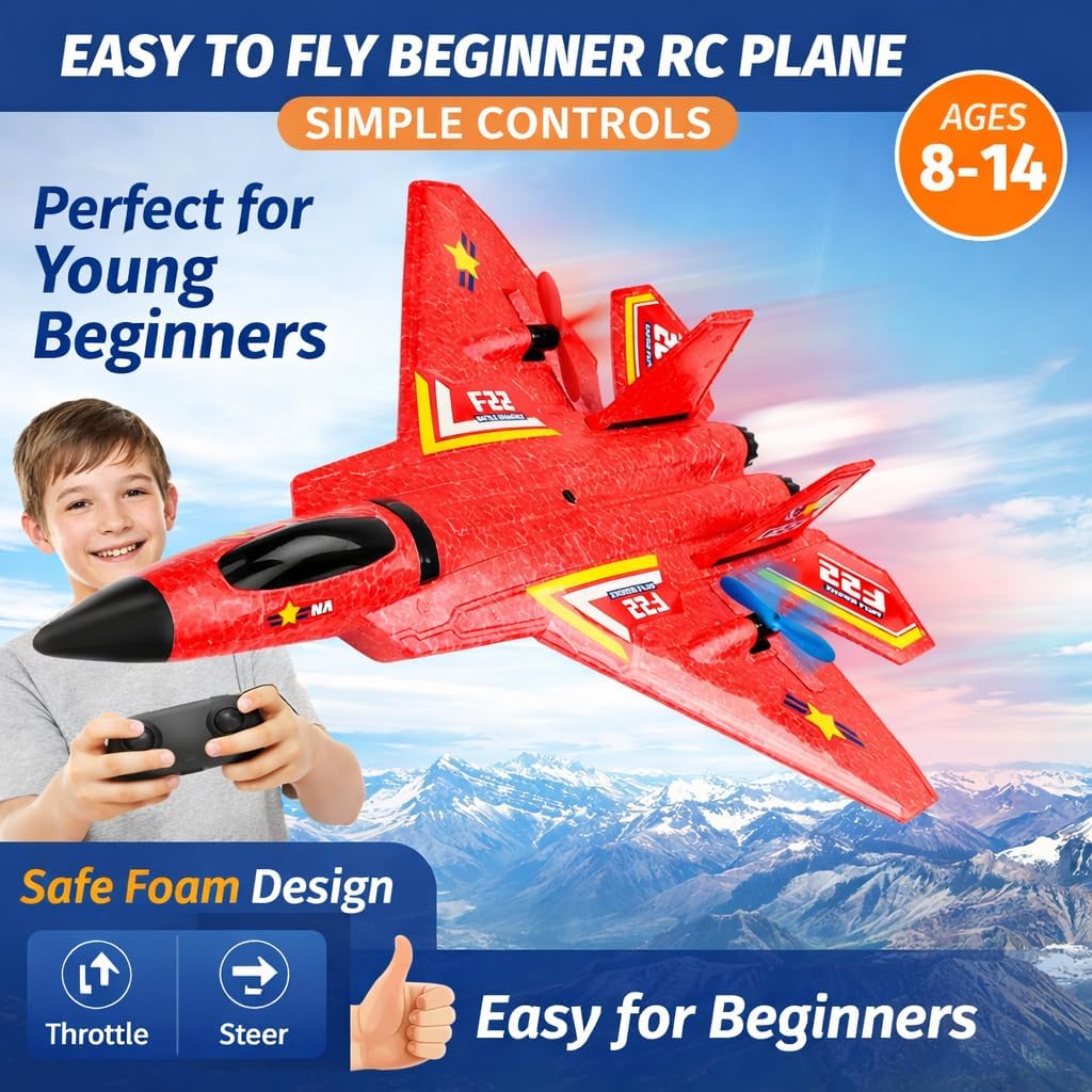 ANTSIR F-22 RC Airplane, 2.4GHz Easy to Fly Foam RC Plane - Red F22-3 Batteries - image 2