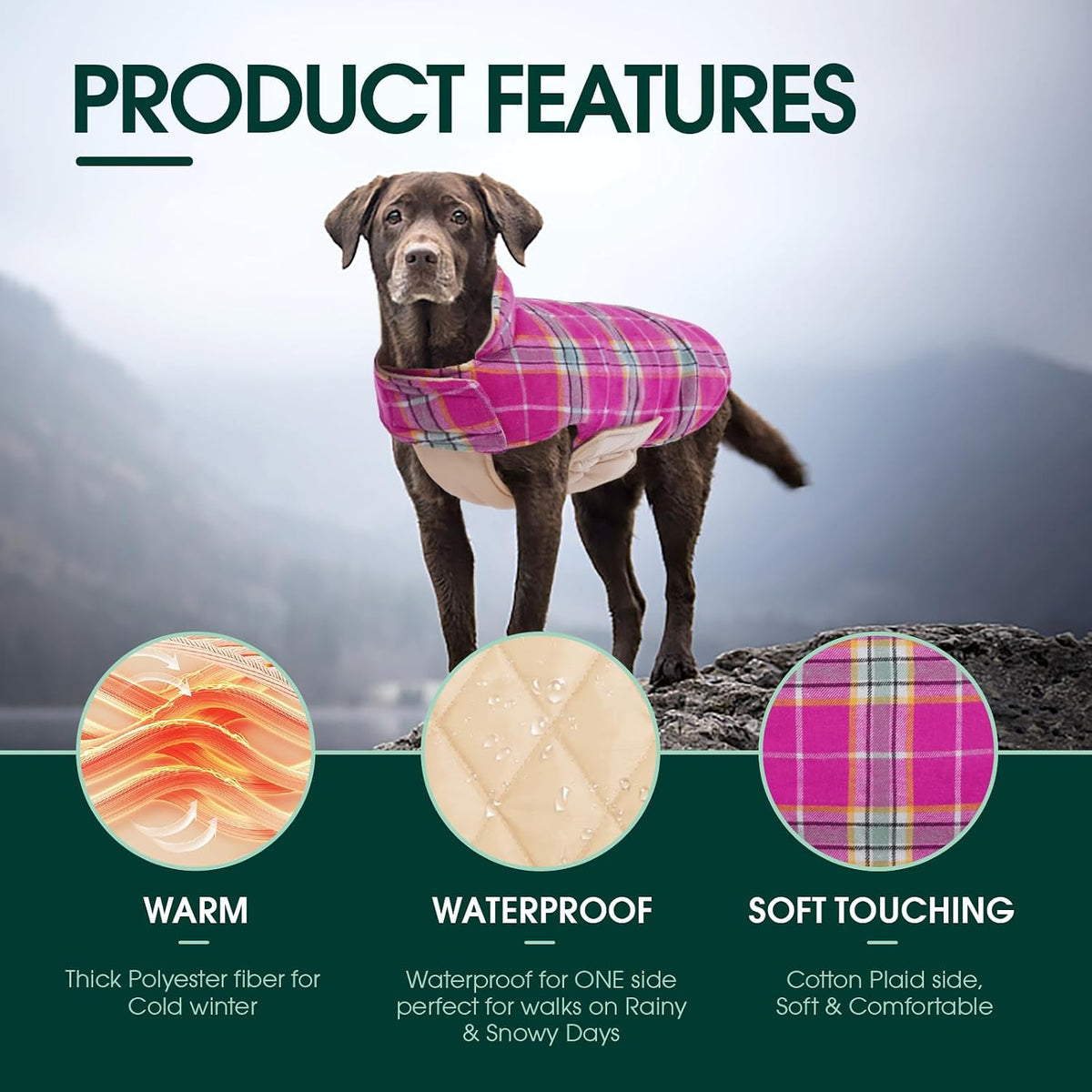 Kuoser Waterproof Dog Coat - Rose / X-Small (Pack of 1) - image 2
