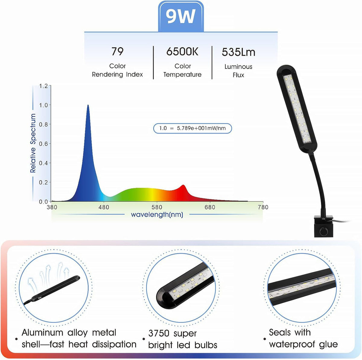 hygger 0.5-5 Gallon Nano Tank Mini Clip-on Aquarium Light with White - 9W - image 2
