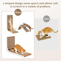 EHEYCIGA Cardboard Cat Scratcher for Indoor Kitten Cats, 19 Inch L Shaped Vertical Cat Scratching Board with Ball Cat Toy, Small Cat Scratcher Pad, White