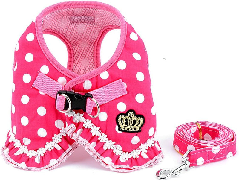 No Pull Polka Dot Small Dog Puppy Cat Harness with Crown - Pink / XL (chest 19.7",fit 15-21 lbs)