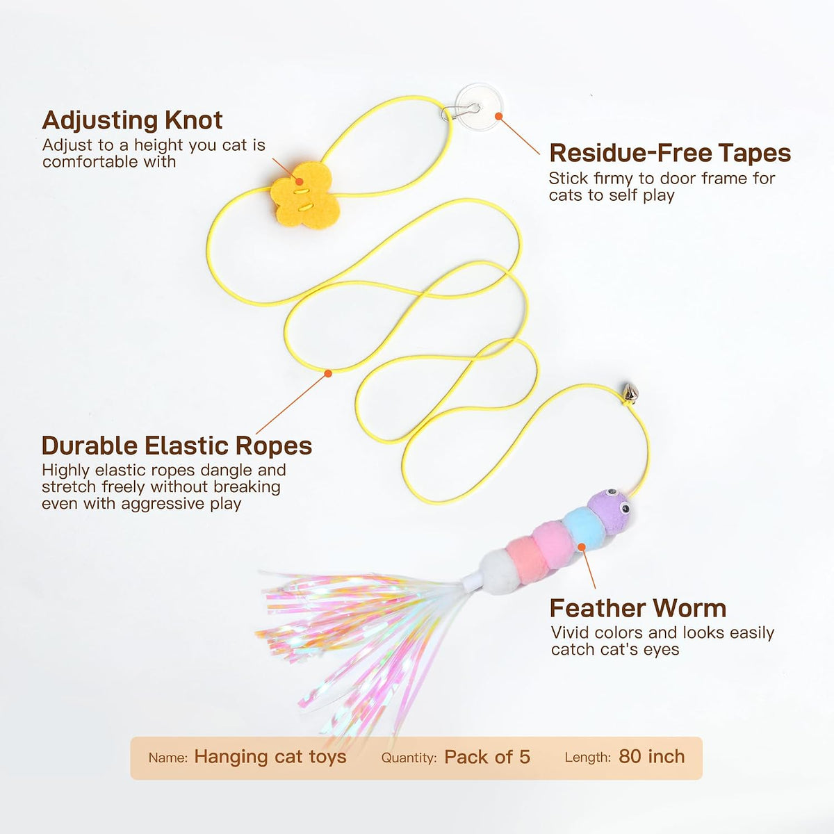 Potaroma Interactive Cat Feather Toys 5 Pcs - Max Extended Length 78 inches (Pack of 2) - image 3