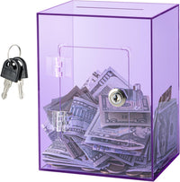 Hicocool Clear Acrylic Piggy Bank with Lock & Key - Purple