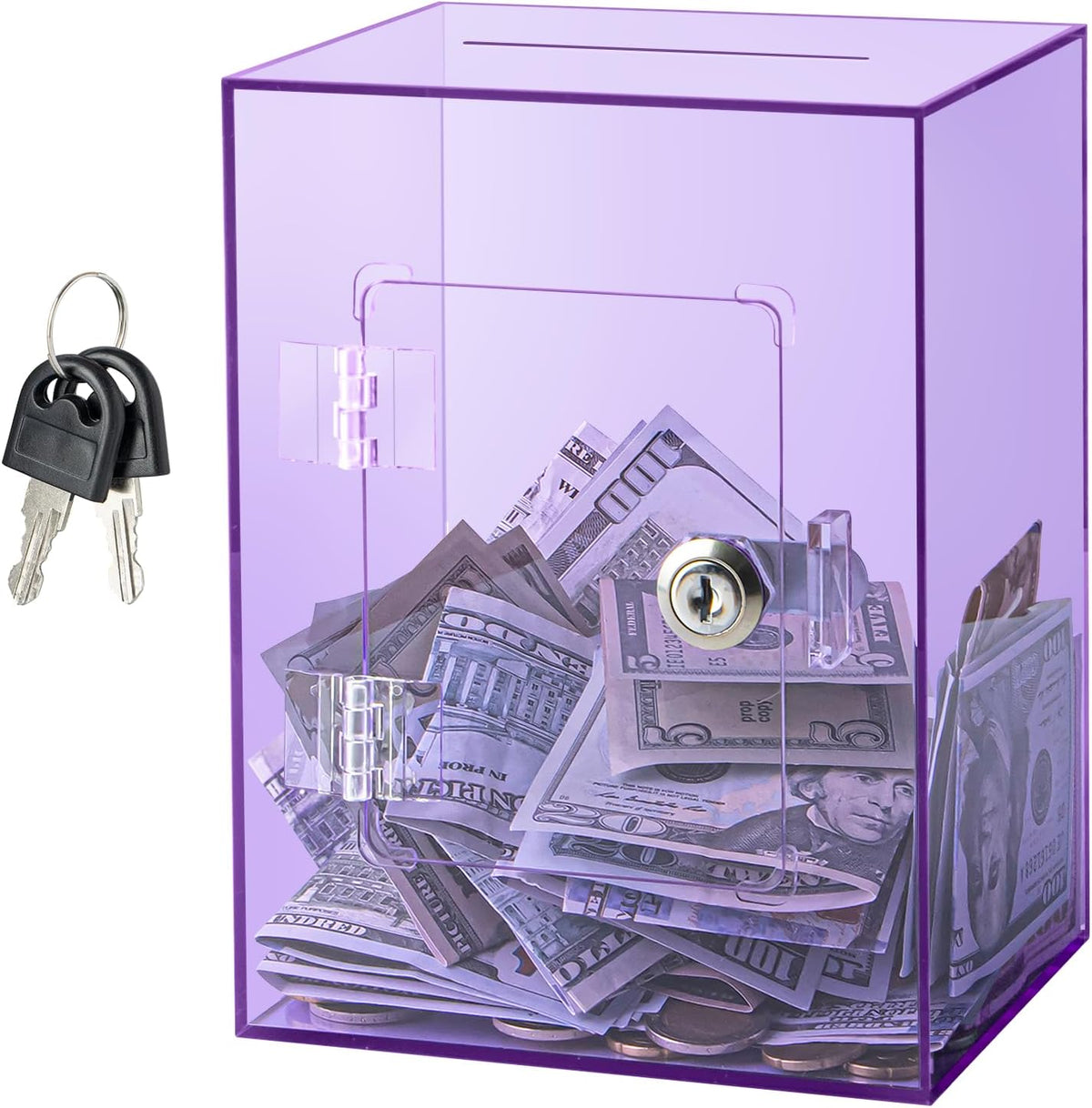 Hicocool Clear Acrylic Piggy Bank with Lock & Key - Purple