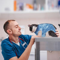 Cat Recovery Suit for Male and Female Surgical Post Surgery Soft Cone Onesie Tie Dye Cats Shirt Clothes Neuter Licking Protective Diapers Outfit Cover Kitten Spay Collar Alternative(Navy Blue, L)