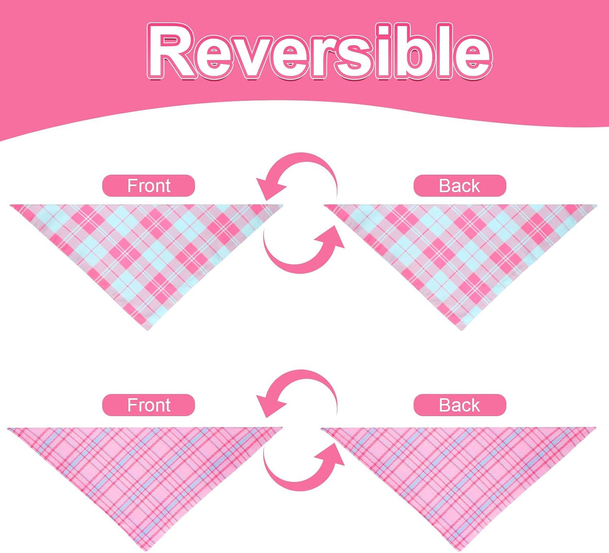 Pink Dog Bandanas Girl Large 2PCS, Summer Spring Plaid Scarf – Essentials for Dogs - pink pink blue-25 / Large - image 2