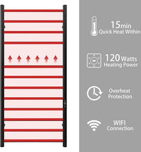 KEG Smart WiFi Towel Warmer Wall Mounted with Built-in Timer and Temperature Adjust Control, 12 Bars Electric Stainless Steel Heated Towel Racks for Bathroom Black