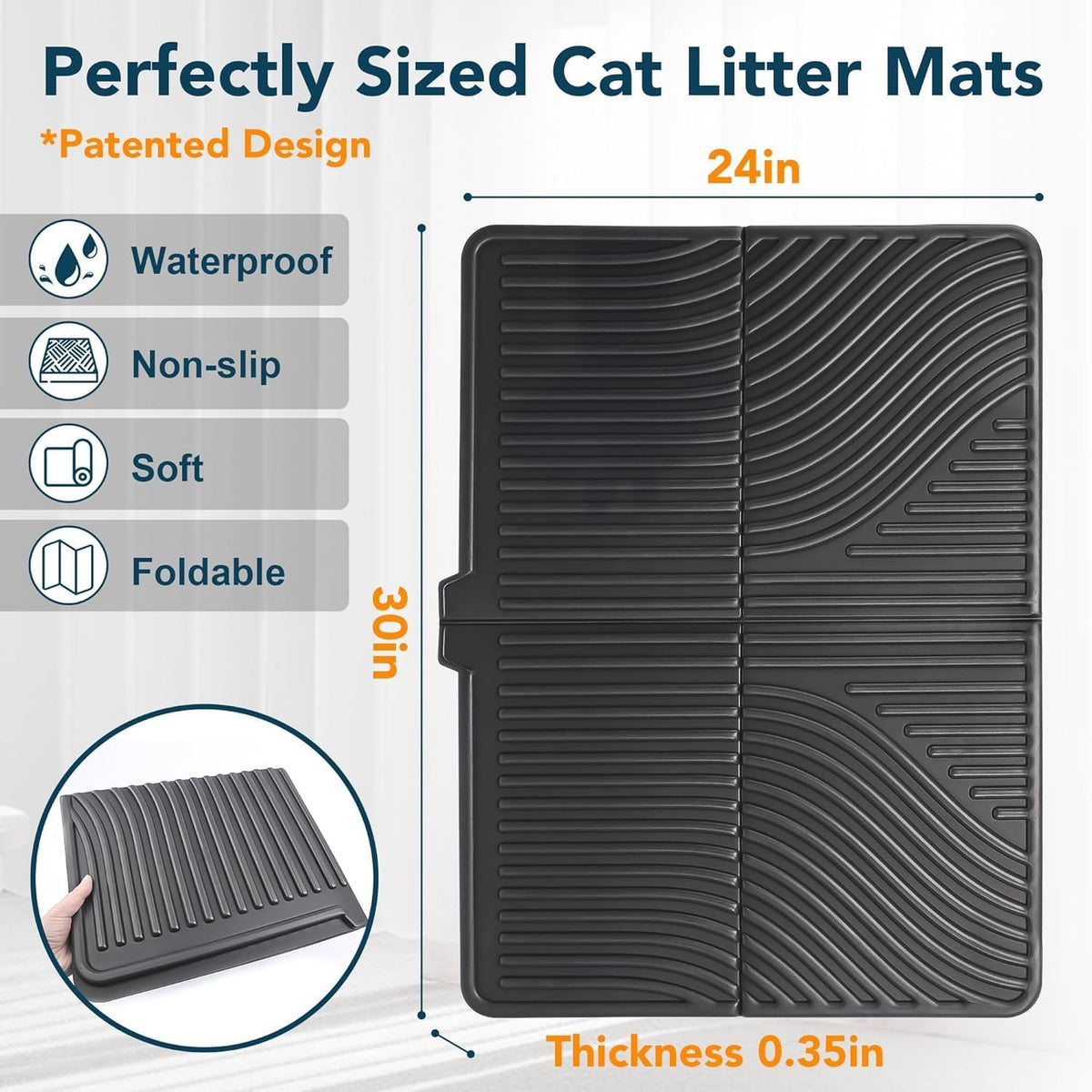 UPSKY Large Cat Litter Mat 31" x 24" Waterproof and Washable - 1.Black - image 2