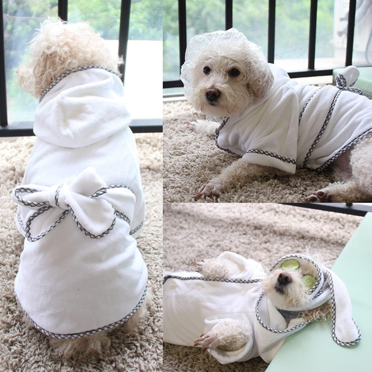 Dog Bathrobe, Microfiber Fast Drying Absorbent Hooded Bath Towel White for Puppy Small Medium Large - S:10-18LB (1st Generation) / White - image 2