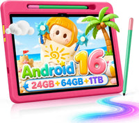 Android 16 Kids Tablet HD 10 Inch with Stylus & Case - Pink