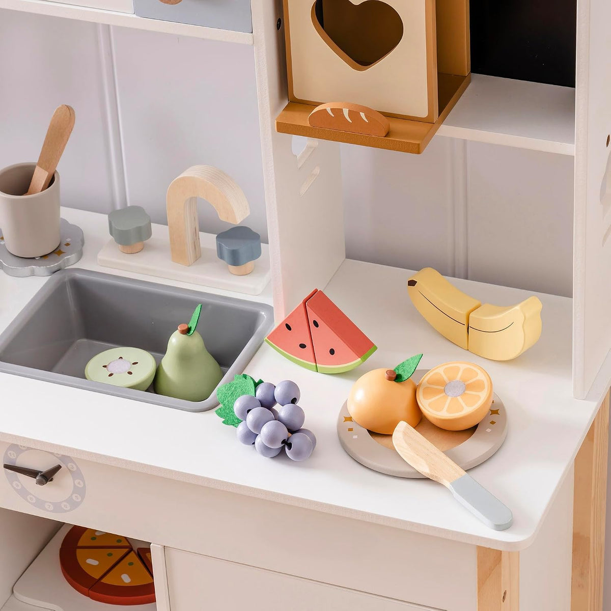 ROBOTIME wooden play food cutting fruit set with storage shopping bag - view 20