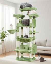 Cat Tree, 74" Tower for Large Cats, Big Condo & Hammock GCT030G – Essentials for Cats - 74 inch / Green