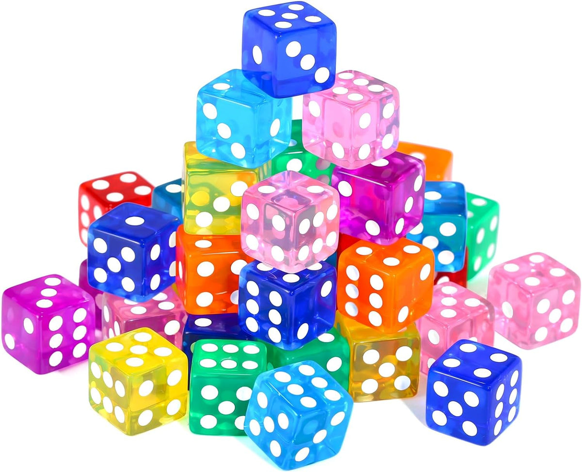 GWHOLE 40 Pieces 16mm Dice Set, 8 Translucent Colors – Fun for Kids & Family