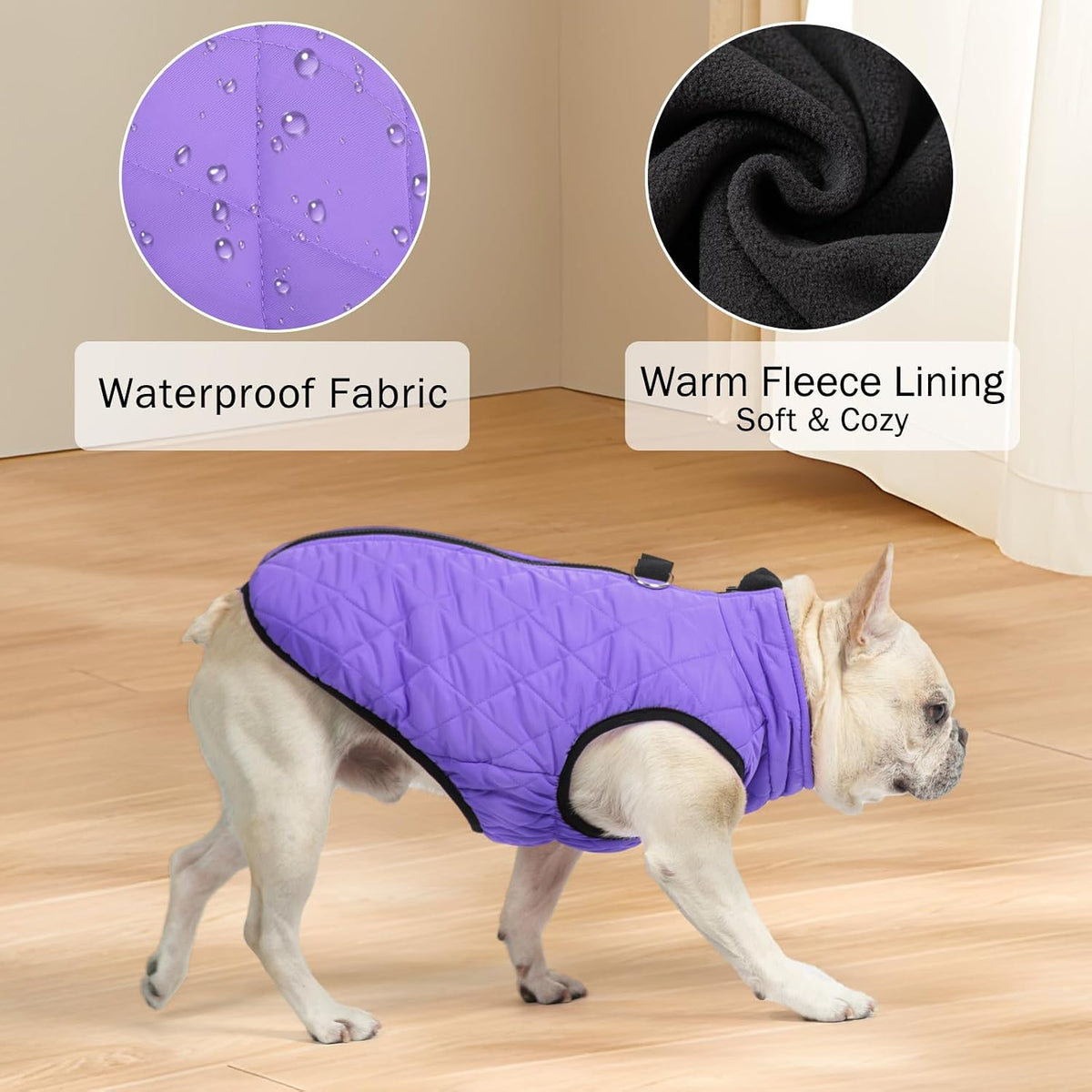 Winter Dog Vest Coat with Harness Built in – Essentials for Dogs - #2 Purple-Gloss / S(Chest 14")-Regular - image 2