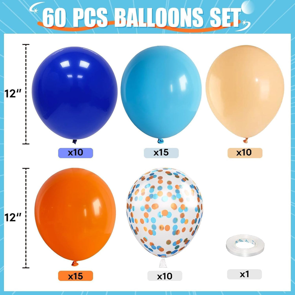 HILAVO Toy Inspired Story Balloons - Orange Royal Blue / 60PC - image 2