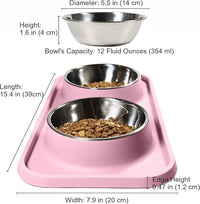 Cat Food Bowls, Cat Bowls Non-Skid and Non-Spill Silicone Pads with PP Stand, Removable Stainless Steel Food and Water Dishes for Cats, Small Size Dogs