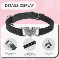 BINGPET Diamond Cat Collar with Bell, Adjustable Kitten Collar - Pink & Black(Heart) / Neck Girth 8"-10" - image 4
