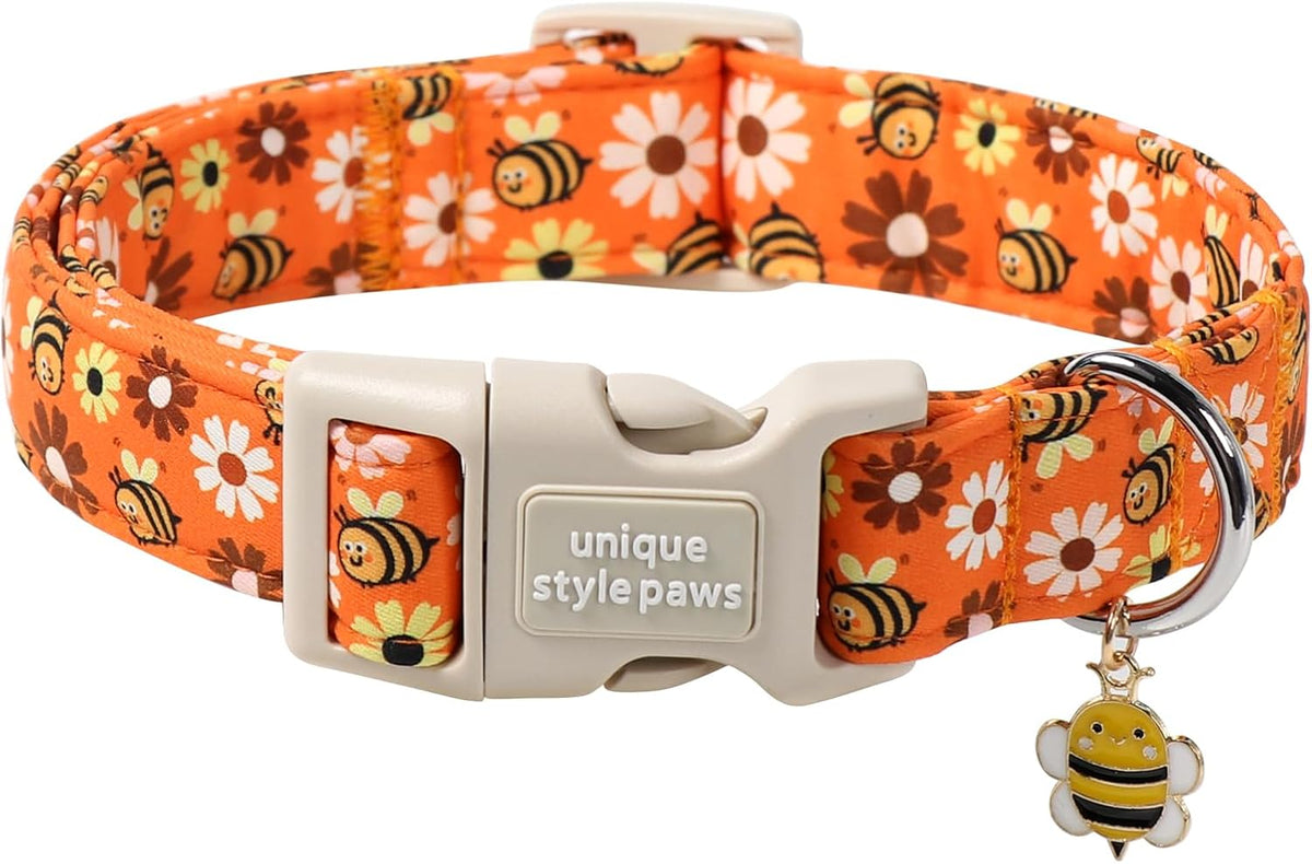 Dog Collar With Metal Buckle, Red Rose Flower Gift for Small - Bee Daisy / XL