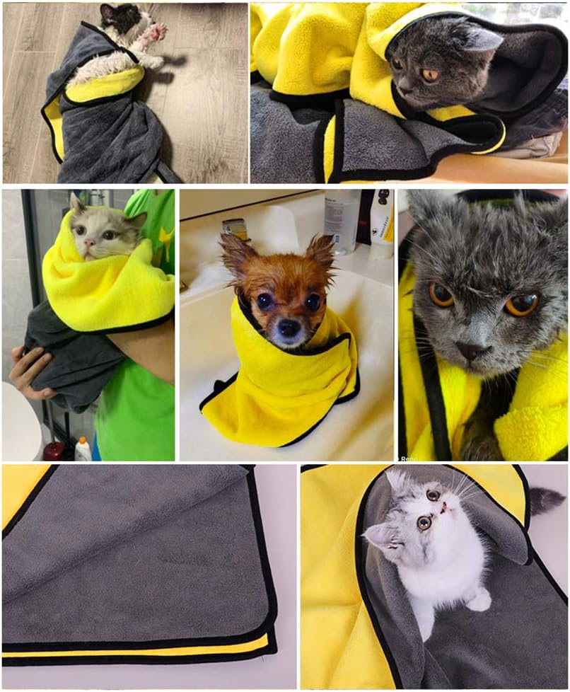 Dog Bath Towel - Super Absorbent Microfiber Dog Towel for Small Dogs and Cats, Yellow & Grey 11.8" - Medium - image 2