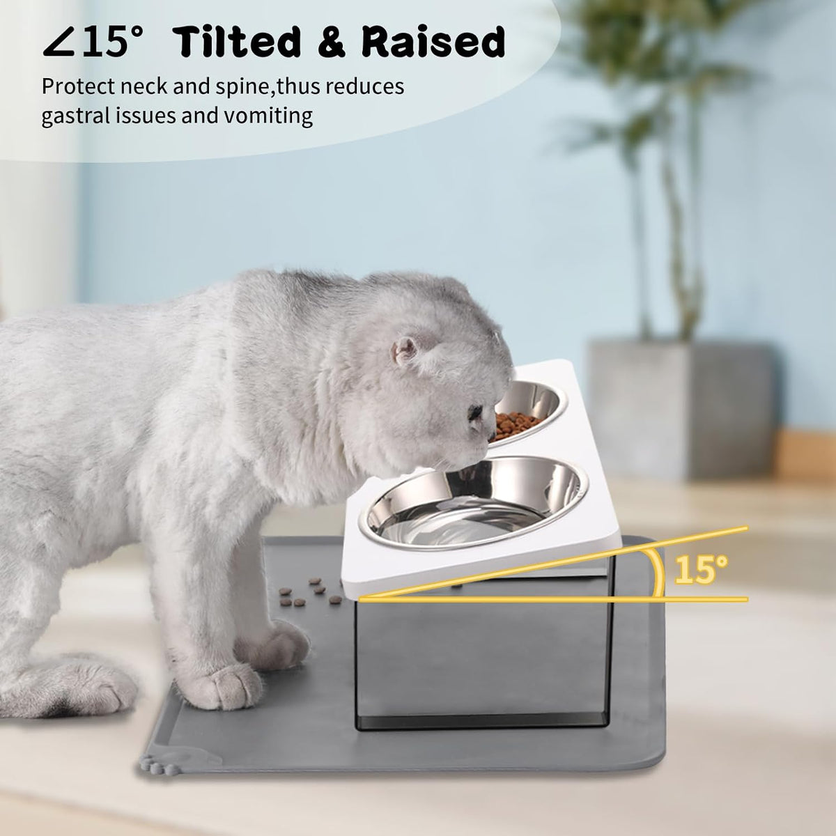 Upgraded Elevated Cat Bowls with Food Mat - White-2Bowls - image 4