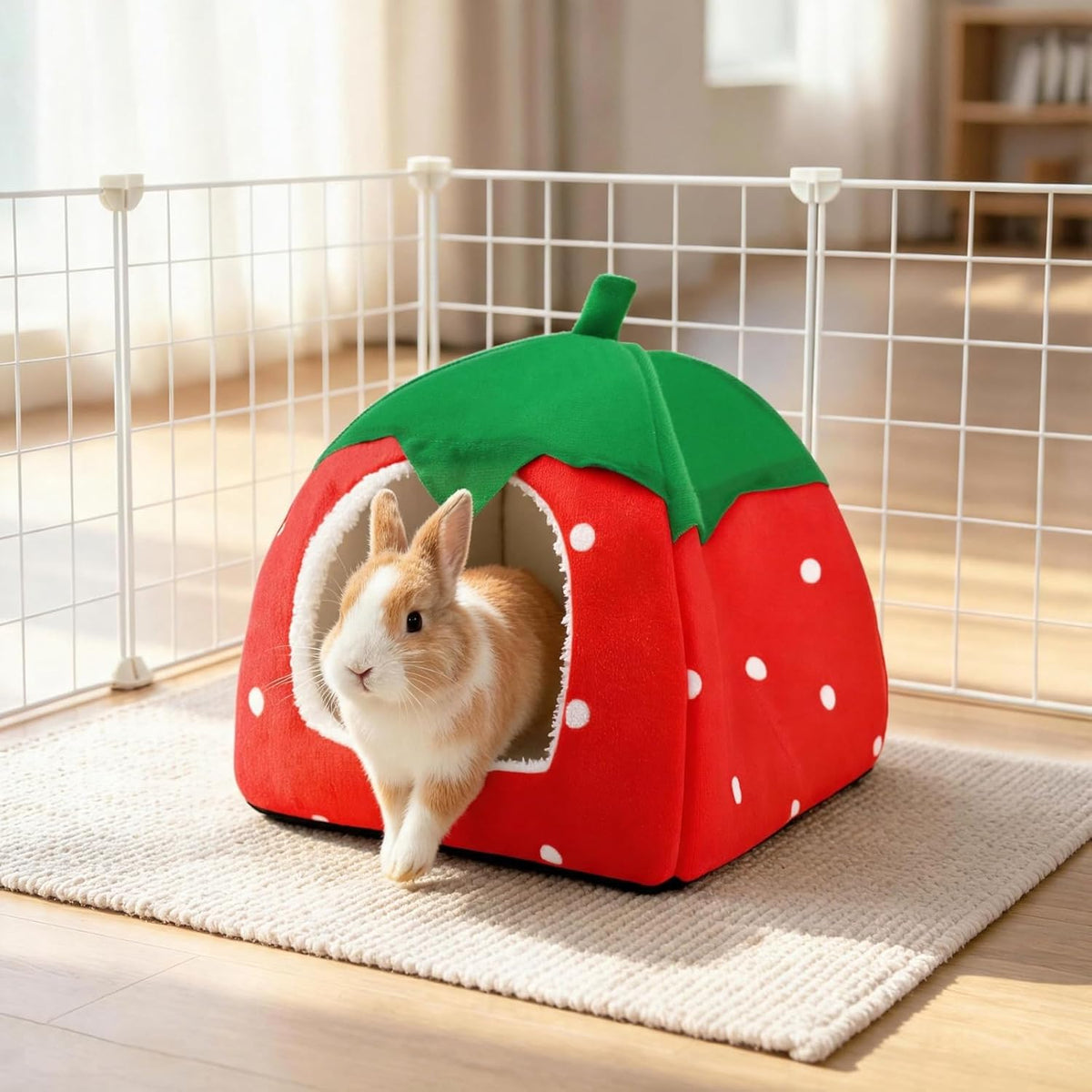Guinea Pig Hideout Bed, Dwarf Rabbit House Cave – Daily Care for Small Pets - Red - image 3