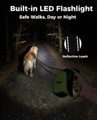 Retractable Dog Leash with Light, 360° Tangle-Free - Green with LED light / Large-26ft - image 4
