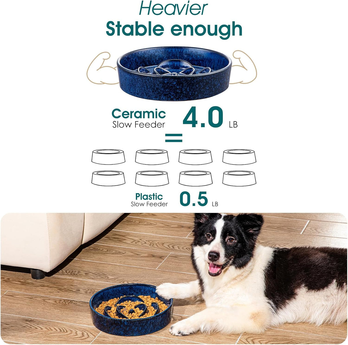 vancasso Slow Feeder Dog Bowl - L - 3 Cups / Blue - image 4
