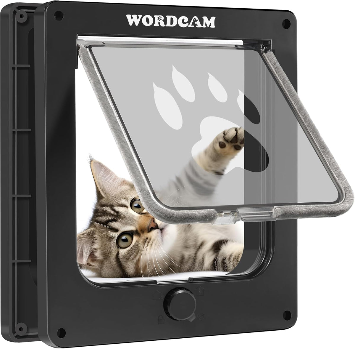 Wordcam X-Large Robust Cat Door for Interior/Exterior - Black / Medium