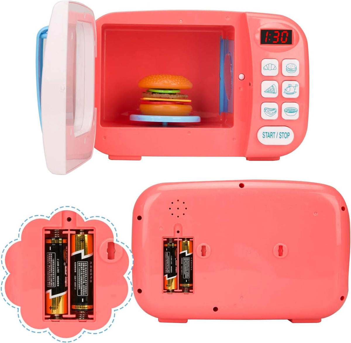 BoterLun toy microwave play set with light-up buttons, play food and colorful play dough - view 4