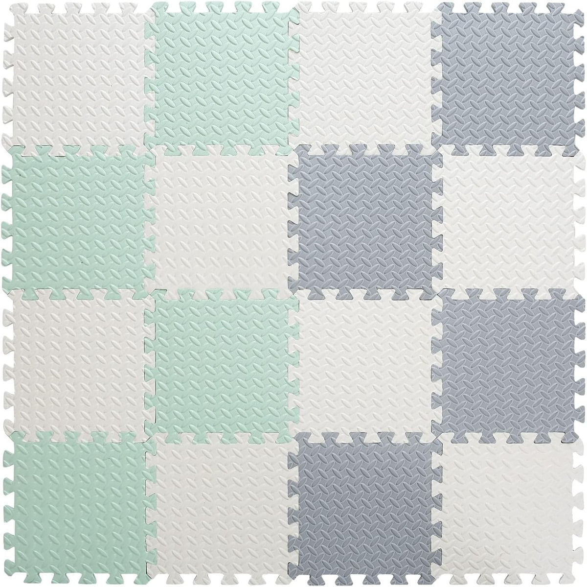 16 Tiles Foam Play Mat, Soft & Safe EVA Foam Mats for Floor - White/Gray/Bean Green - image 2