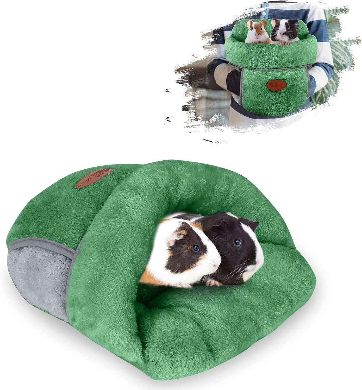 YUEPET Guinea Pig Bed Cuddle Cave, Warm Fleece Hideout - Green / 1PCS