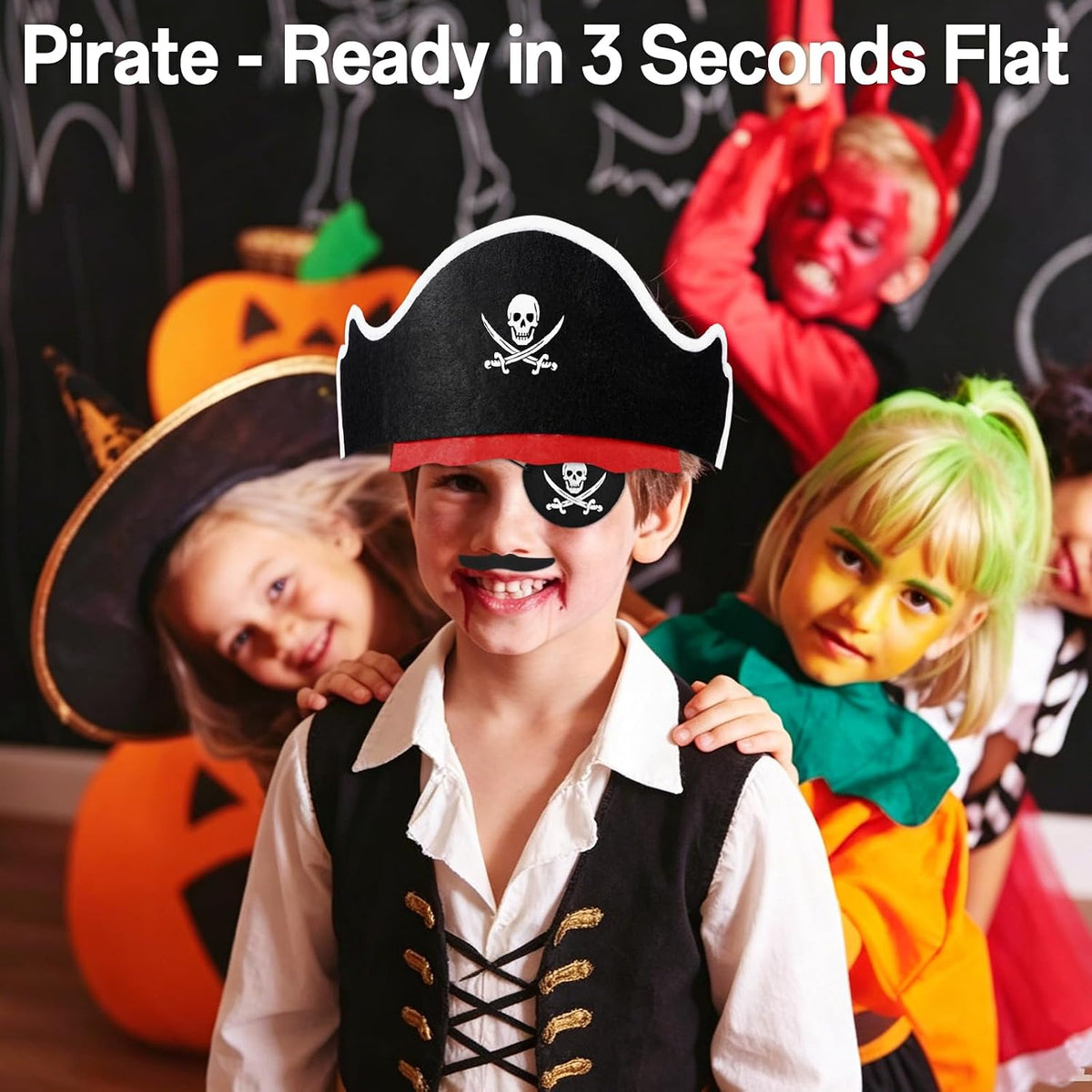 Halatool pirate party hat set with 6 felt hats, 6 skull eyepatches and 6 fake mustaches - view 14