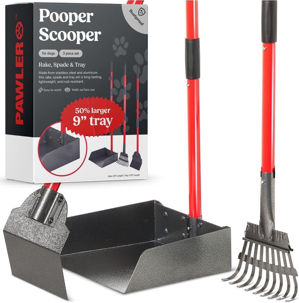 Pooper Scooper for Dogs, Heavy Duty Long Handle Rake - 3 Piece Set - X Large