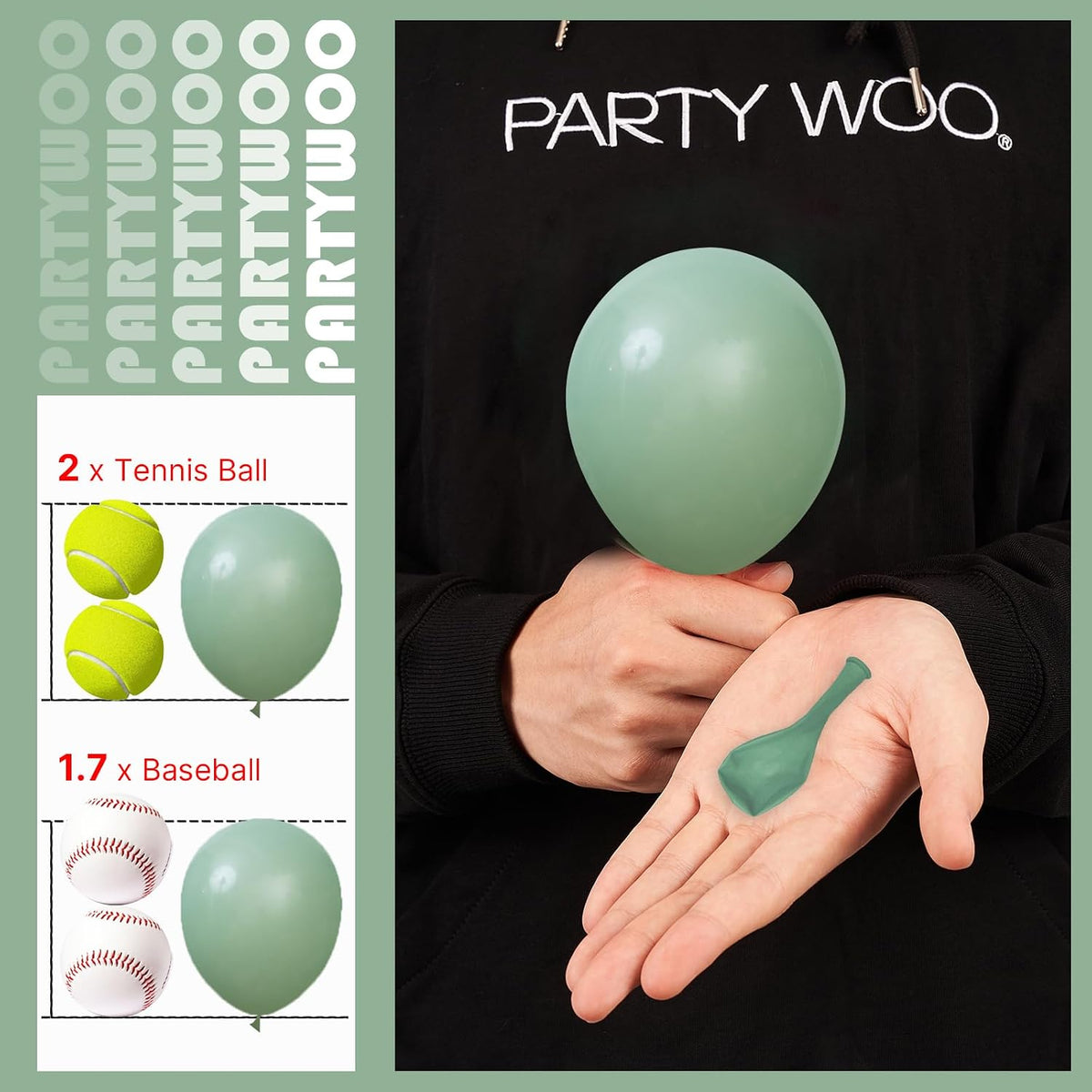 PartyWoo White Balloons 155pcs Matte White Latex Balloons Different - Green-f03 / 5 inch - image 3