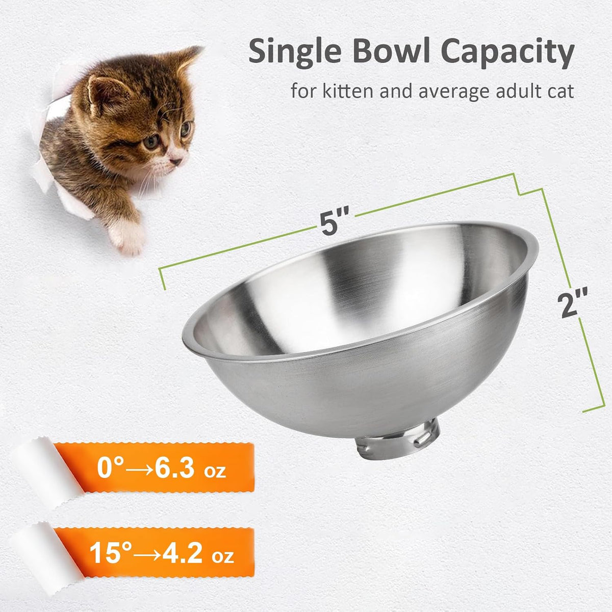 AYADA Raised Cat Food Bowl Stainless Steel 15 Degree Tilt – Essentials for Cats - Replacement - image 3