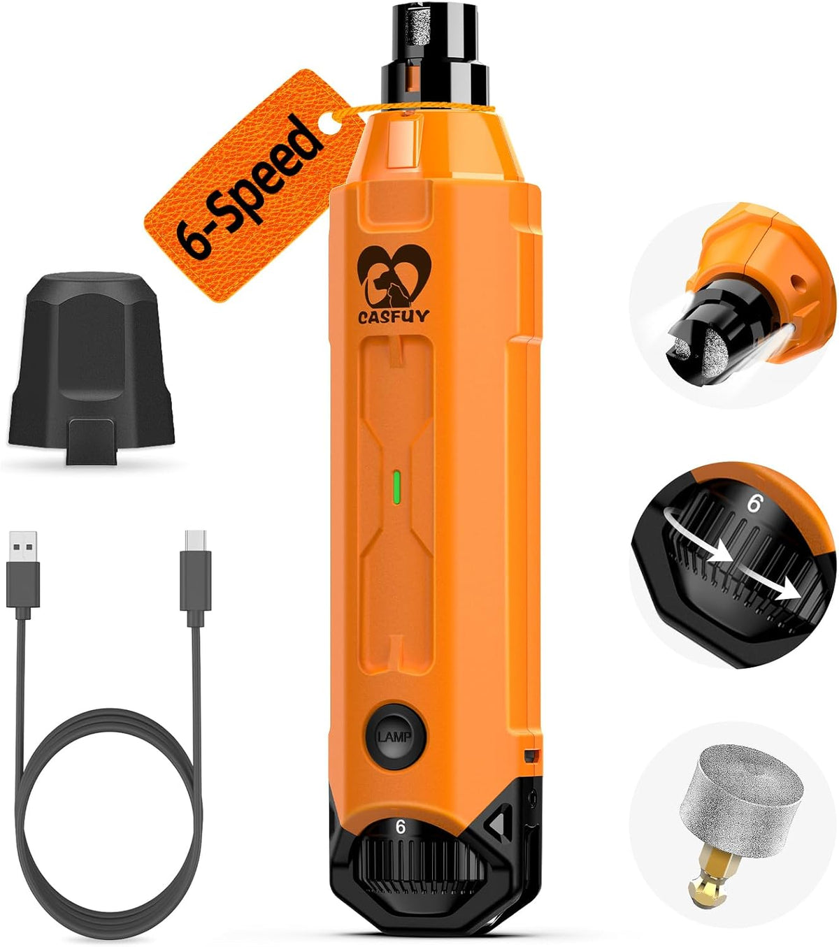 Casfuy 6-Speed Dog Nail Grinder - C-Orange