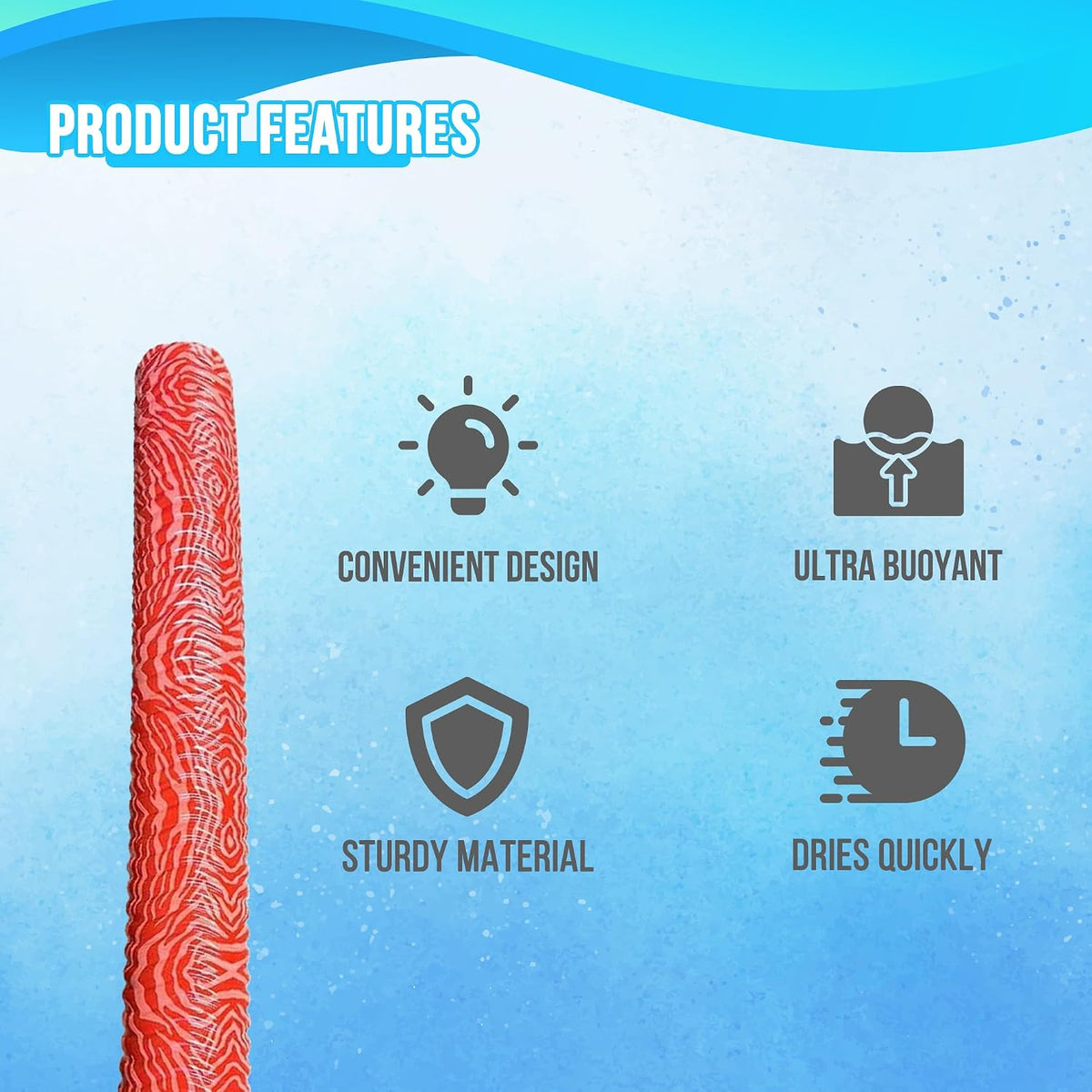 VOS Mega Foam Pool Noodle, Super Soft Swim Float - Kovo Coral / 1 Pack - image 3