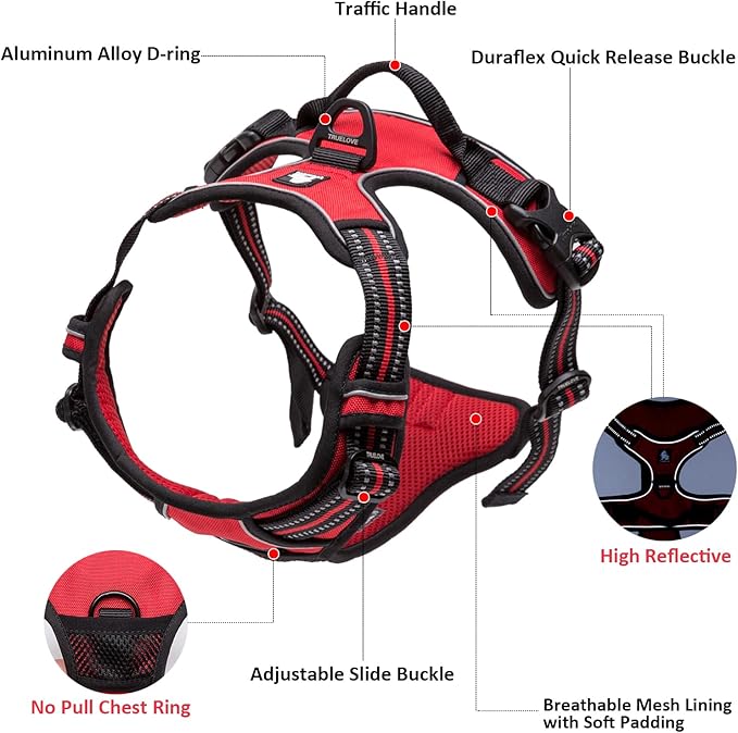 TRUE LOVE Truelove Adjustable No-Pull Dog Harness Reflective Pup Vest Harnesses Comfortable Control Brilliant Colors TLH5651(Orange,M)