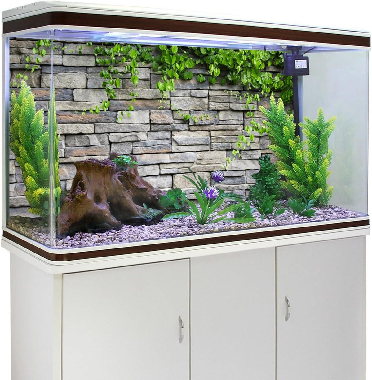 72x18 in Stone Brick Wall Aquarium Backdrop Leaves Fish Tank - 24x12in/60x30cm - image 3