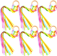 Sumind 6 pack of ribbon dance wands for kids with smooth hardwood rings and bright ribbons - view 2