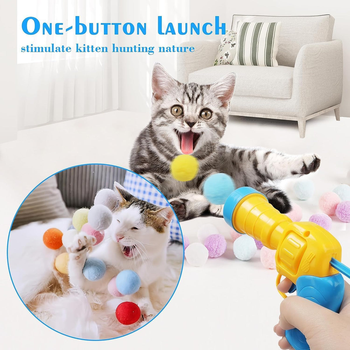 Mewlmart Interactive Cat Toys for Indoor Cats Pink Cat Pom Pom Balls - 50 Pcs - image 2