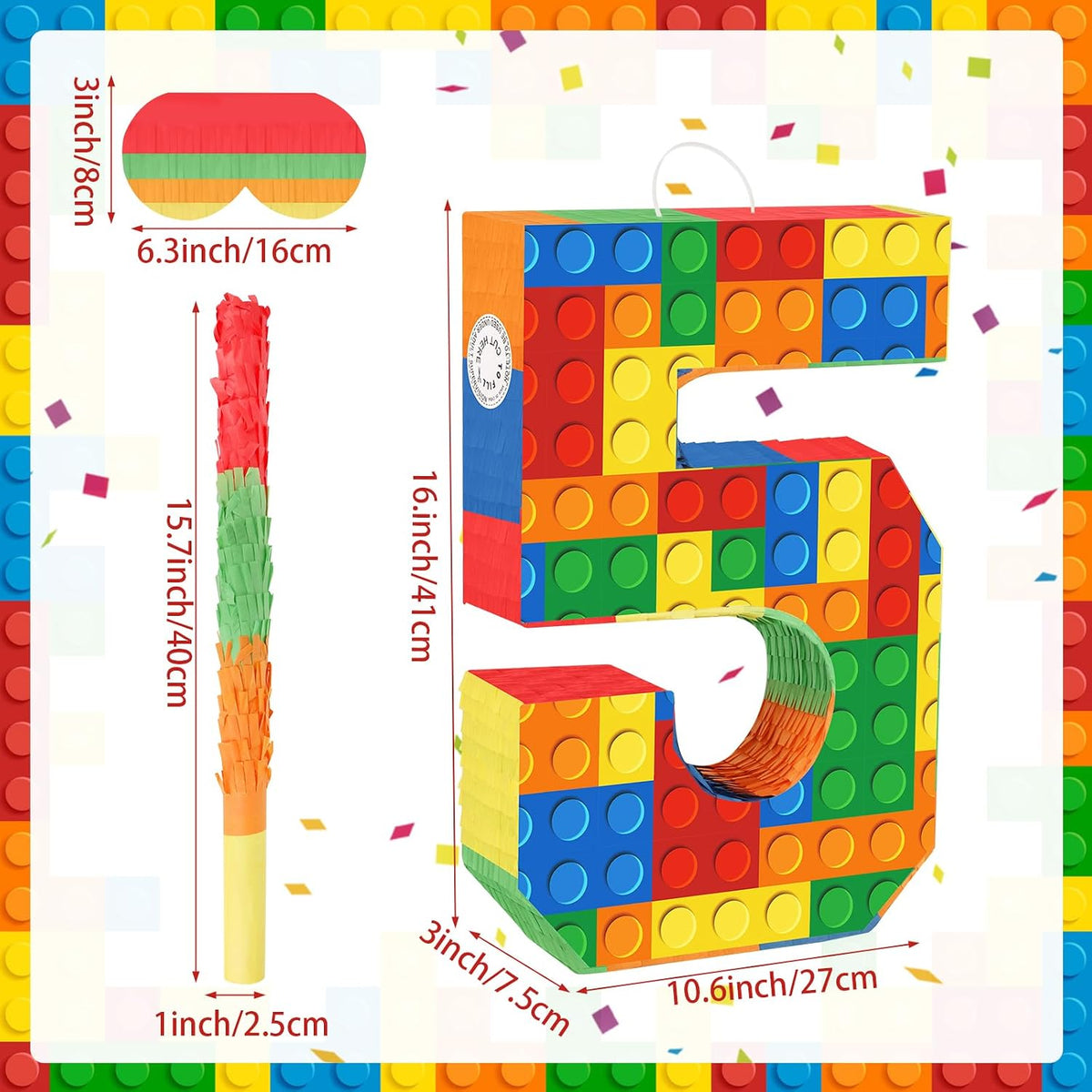 Lemicin 15.75 inch blue pinata stick kit with blindfold, rope and confetti - view 12