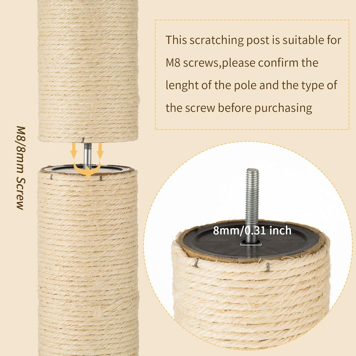Cat scratching post replacement set with 2 sisal poles, M8 screws and Allen key - view 4