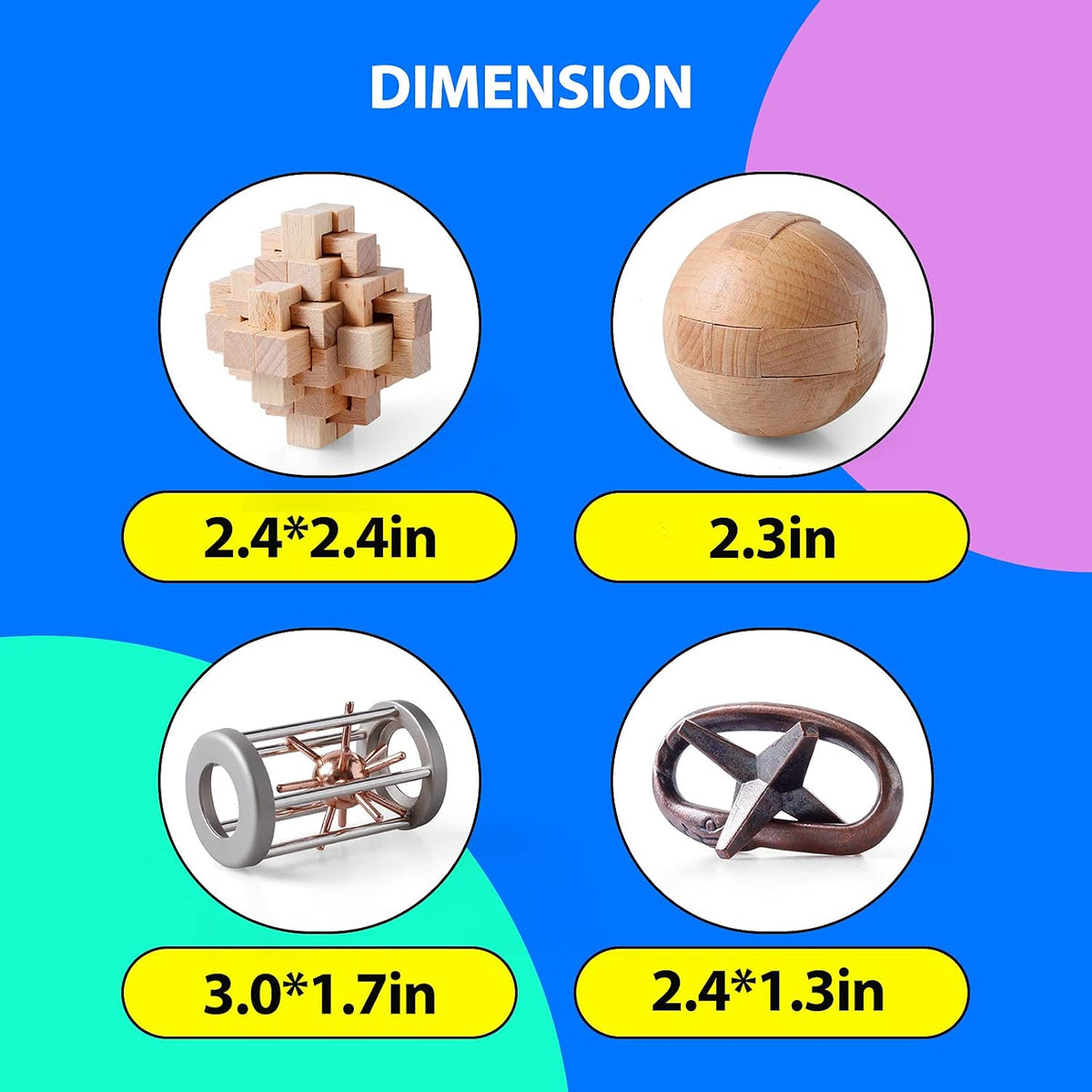 ActPo 9 piece brain teaser puzzles set with metal and wooden 3D puzzles - view 12