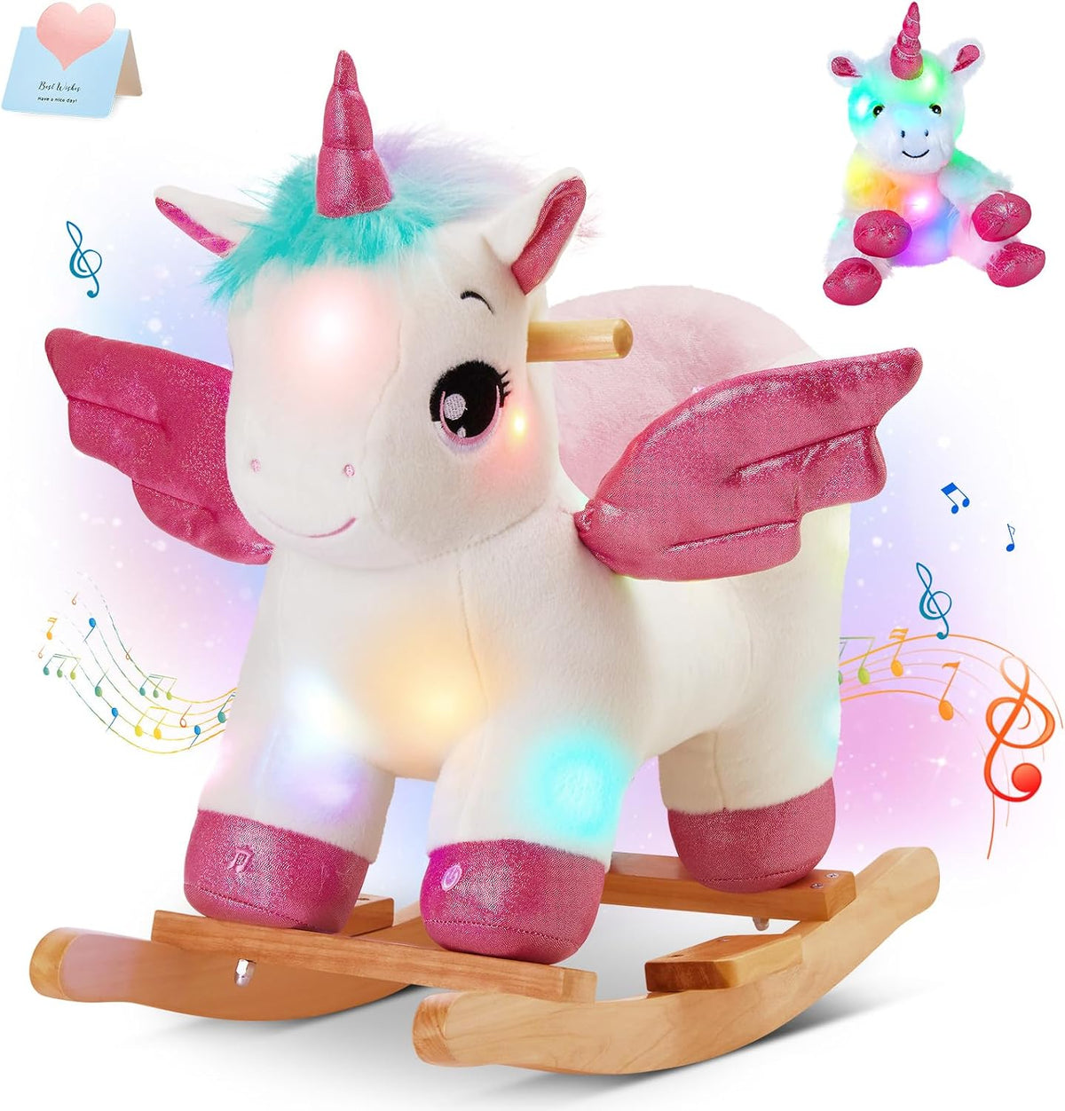 Glow Guards green dinosaur rocking horse with seat belt and plush dinosaur, set of 2 - view 3