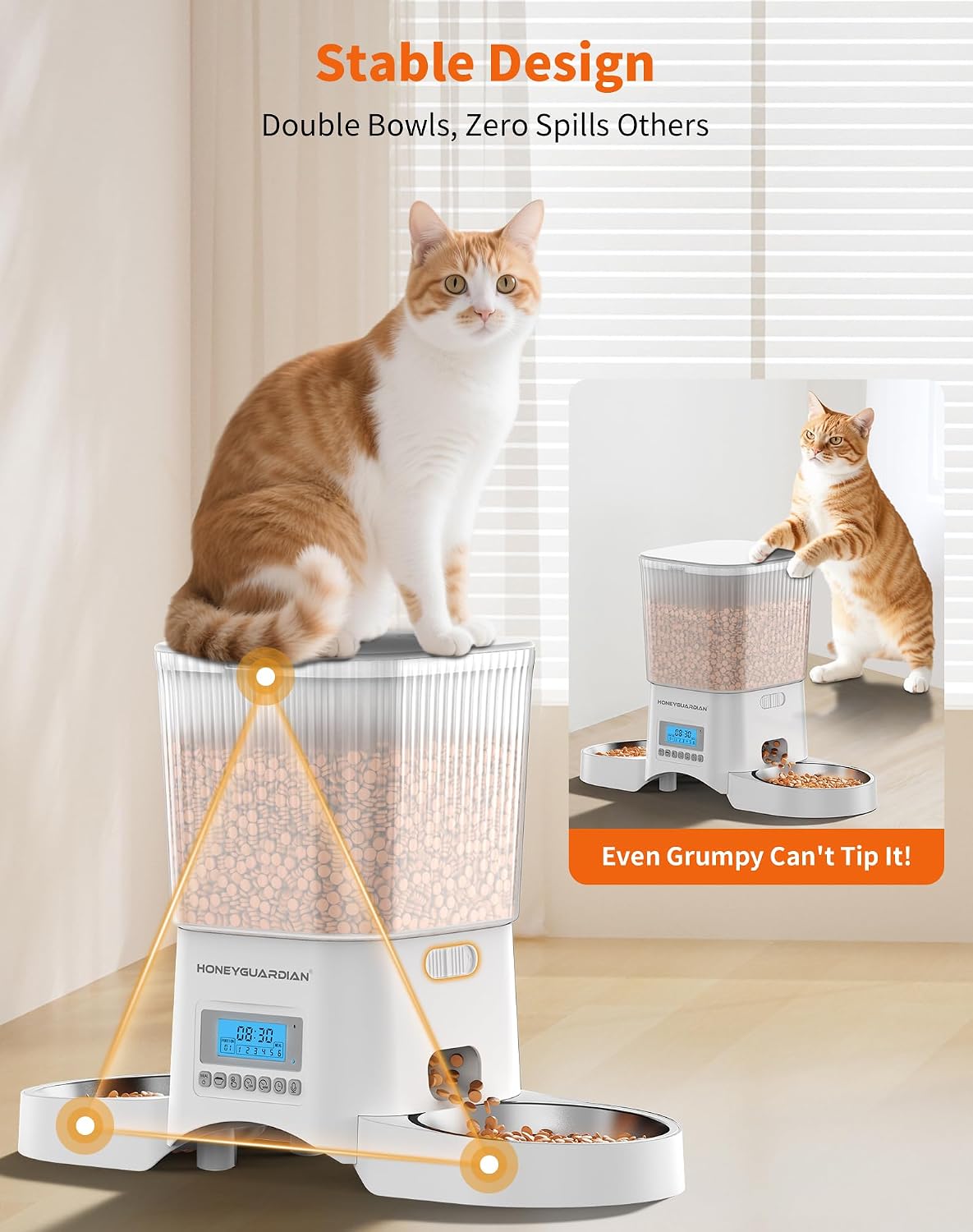 HoneyGuaridan Automatic Cat Feeder for 2 Cats - A25D White - image 3