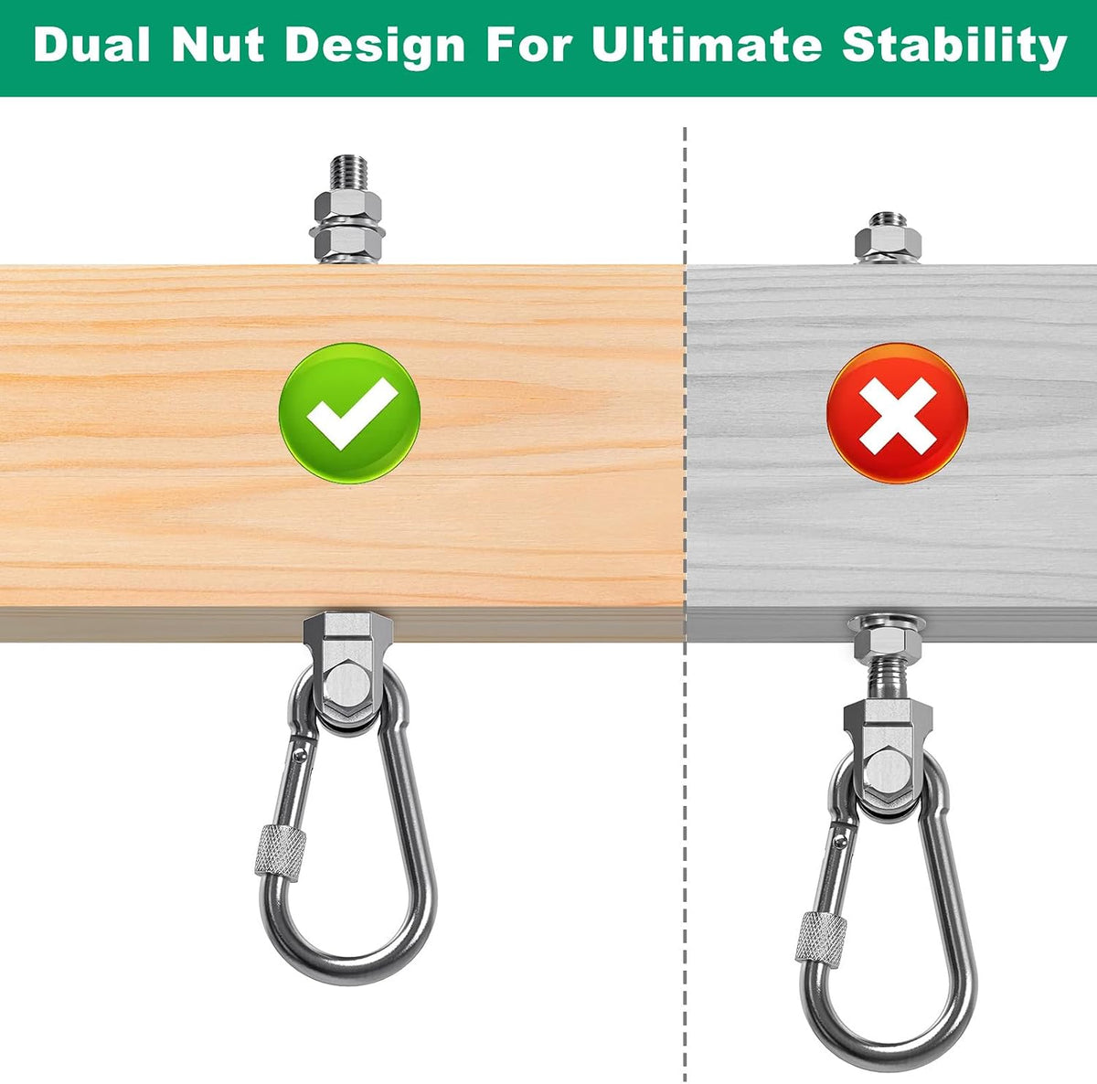 SELEWARE stainless steel swing hangers 2 pack, heavy duty eye hooks for wood beams - view 18